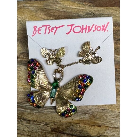 Betsey Johnson Butterfly Parure Rhinestone Necklace and Earring Set Parure - Picture 1 of 4